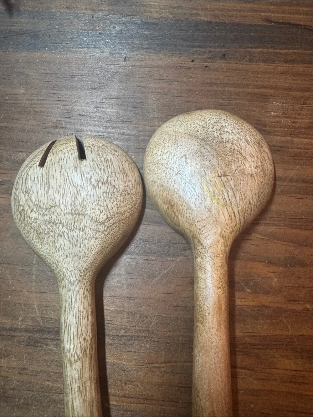 Wooden Salad Serving Spoon Set with Green Floral Handles